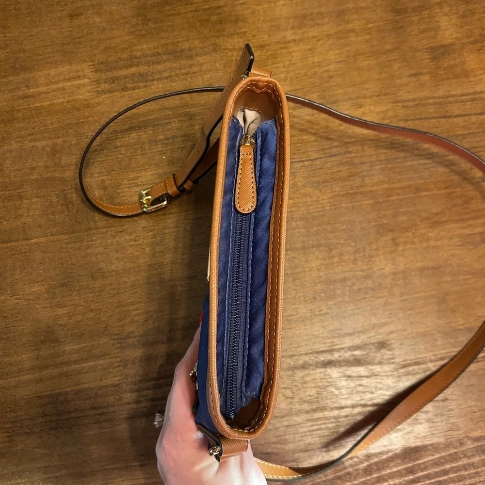 Michael Kors Kempton Blue and Tan Nylon Crossbody Purse